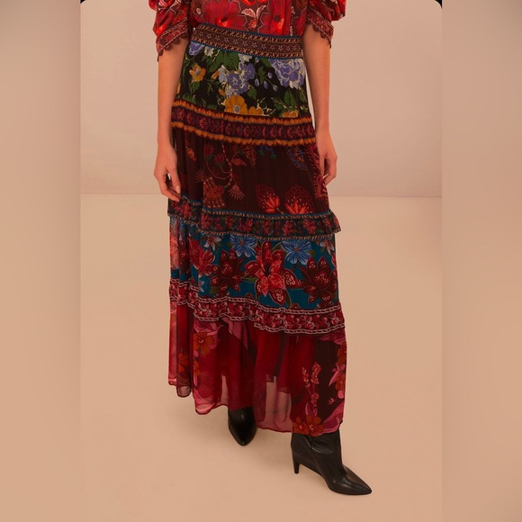 Farm Rio Floral Mix Ruffle Maxi Skirt - Picture 5 of 8